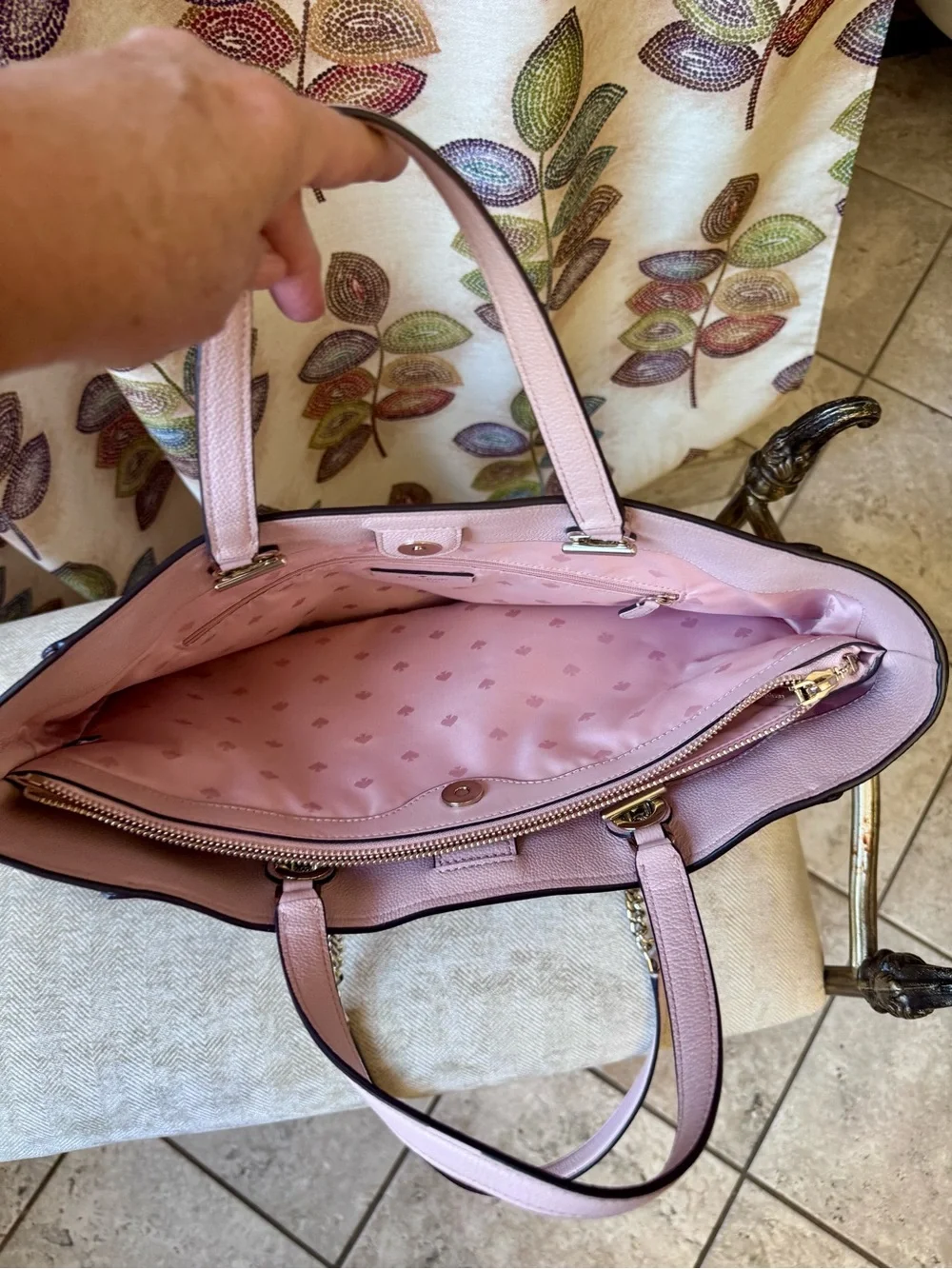 kate spade pink Leather Tote with Chain-Detail Straps - Picture 5 of 6